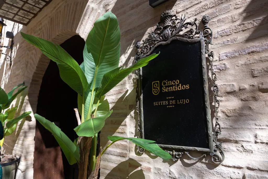 Entrada con un espejo barroco y plantas