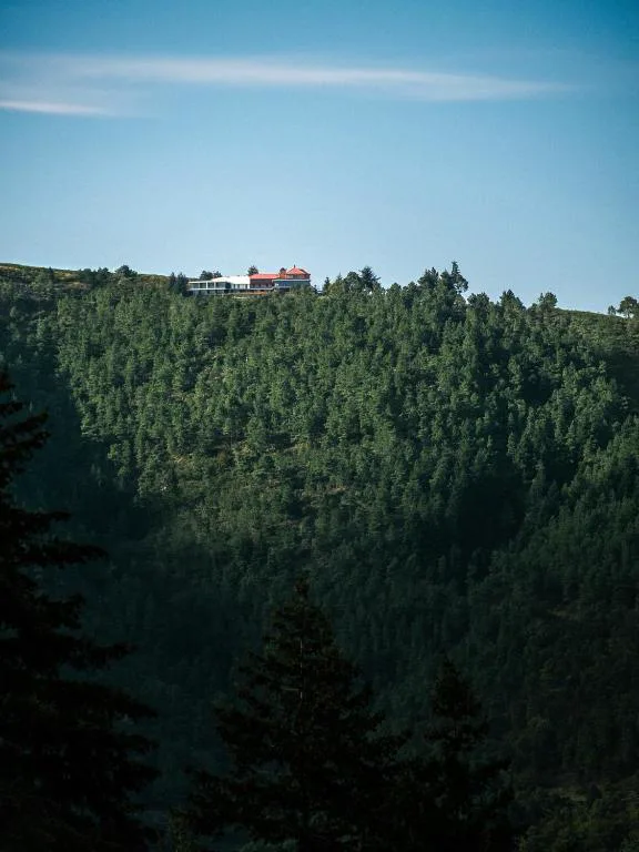 El hotel asomado a una cresta de la Serra da Estrela, rodeado de bosque de pinos, Burel Panorama Hotel