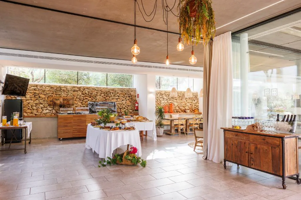 Desayuno buffet junto a un muro de piedra seca tradicional ibicenca, Can Lluc