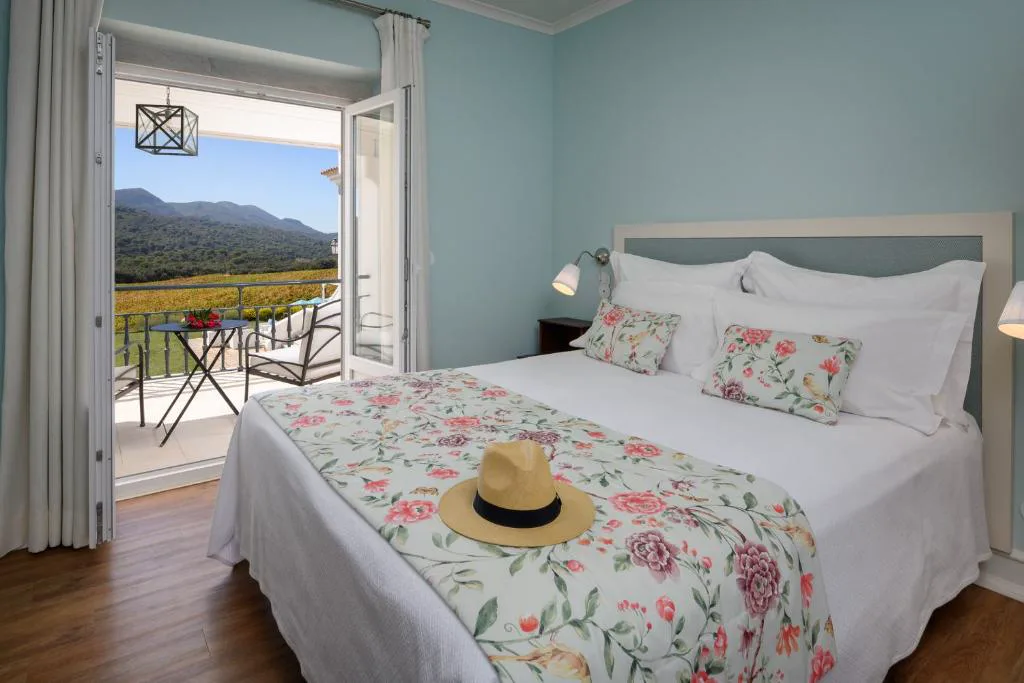 Habitación con balcón y vistas a los viñedos de Hotel Casa Palmela