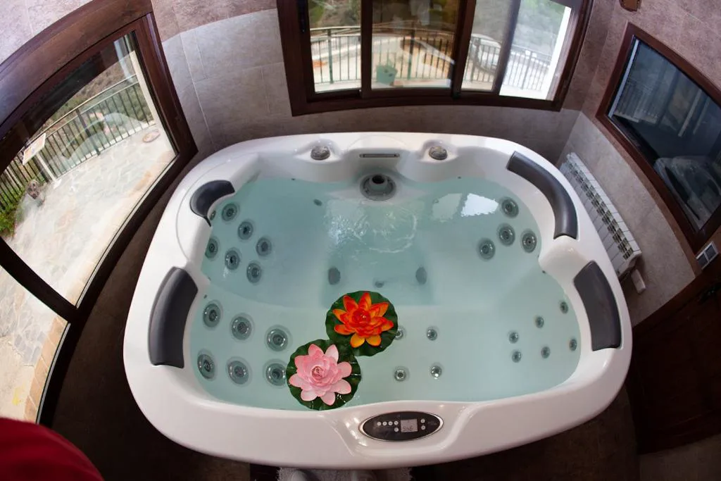Jacuzzi con flores flotantes visto desde arriba