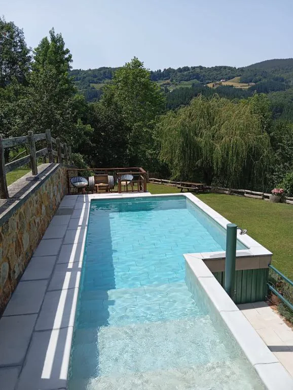Piscina alargada rodeada de vegetación
